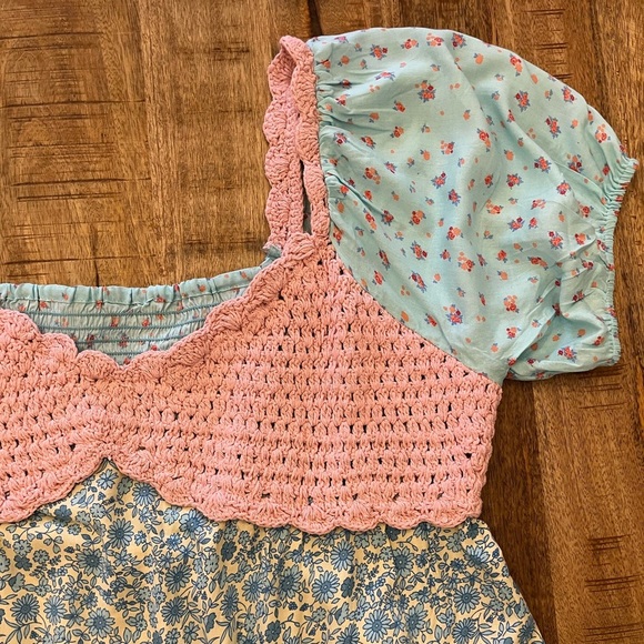 NWT Asos Crochet Mini Dress 14 Ditsy Floral Babydoll Cottage Coquette Patchwork - Picture 11 of 13